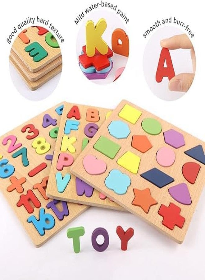 Fun4you مجموعة أحجية الصور المقطوعة الخشبية التعليمية من Fun4You للأطفال الصغار (عبوة من 3 قطع) | الحروف الأبجدية، الأرقام من 1 إلى 3، الأشكال الهندسية والرموز الرياضية | لعبة تعليمية مونتيسوري للأولاد والبنات في مرحلة ما قبل المدرسة - Image 4